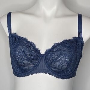 ✨3/$15 Dobreva Blue Lace Underwire Bra 34DD 34E